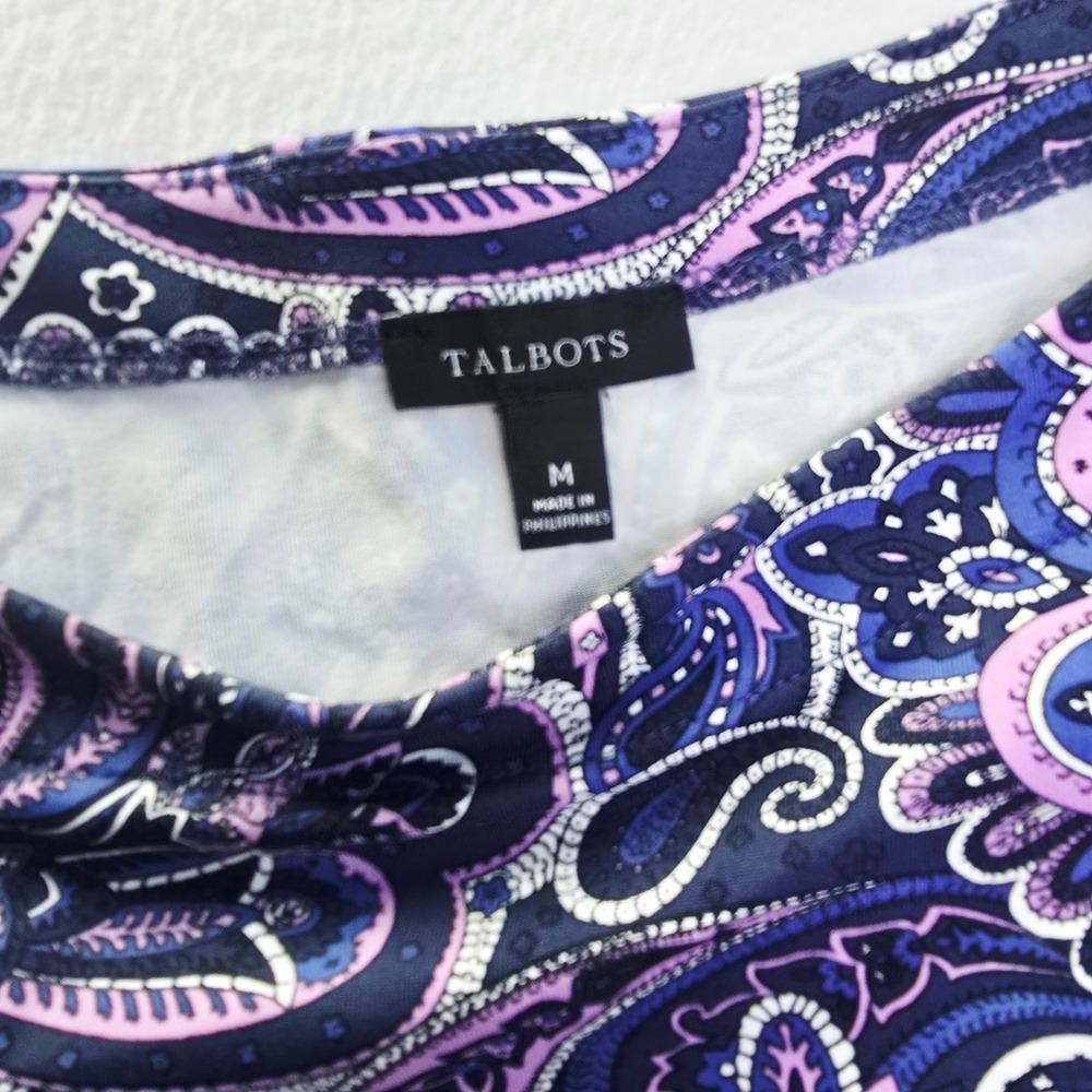 Talbots Womens Blue Purple Paisley Boat Neck 3/4 Sleeve Sheath Dress Size M - Picture 3 of 11